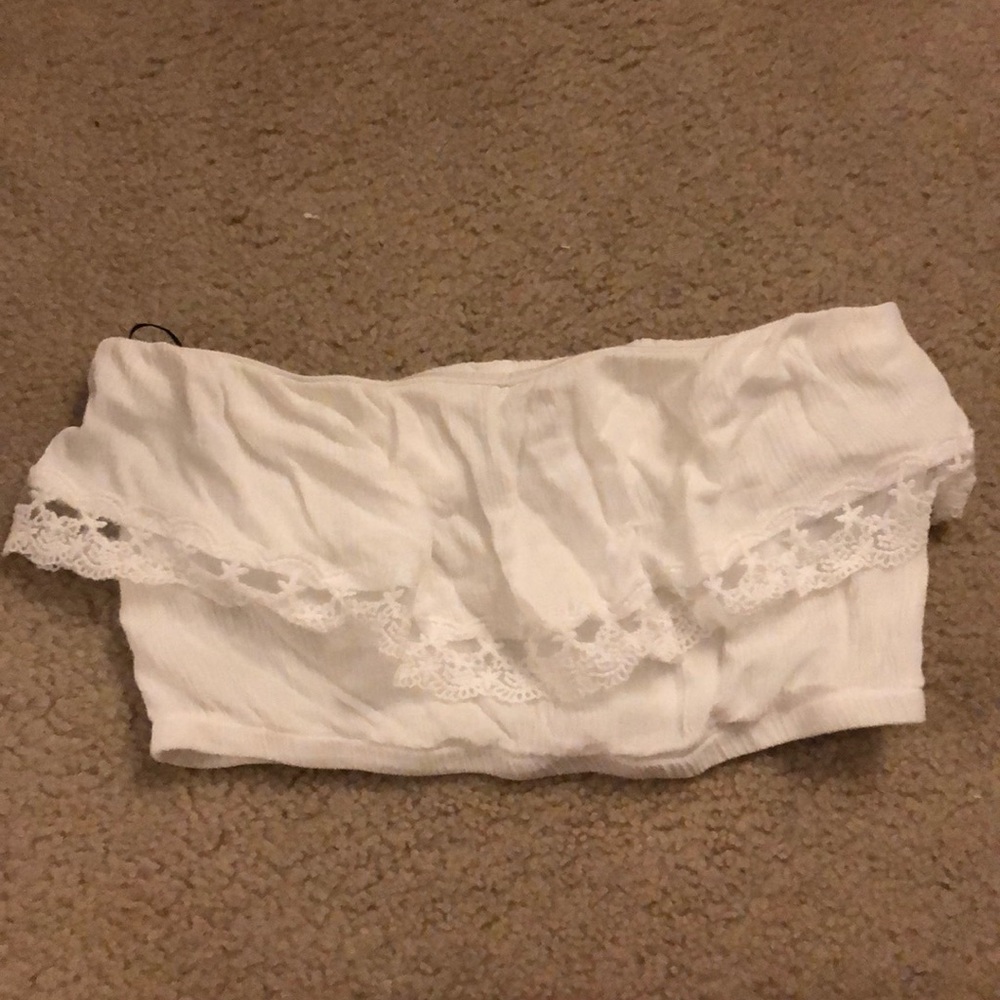 Forever 21 white tube top with white embroidering